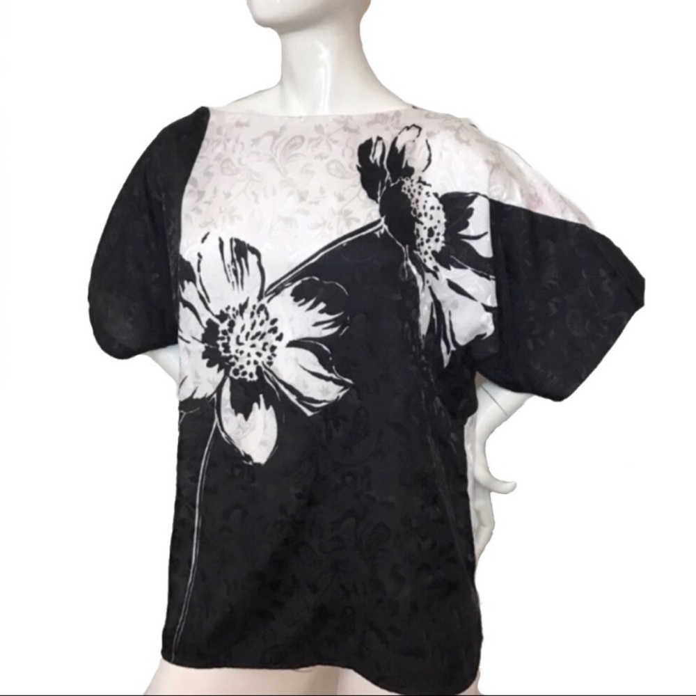 Vintage Black White Floral Blouse